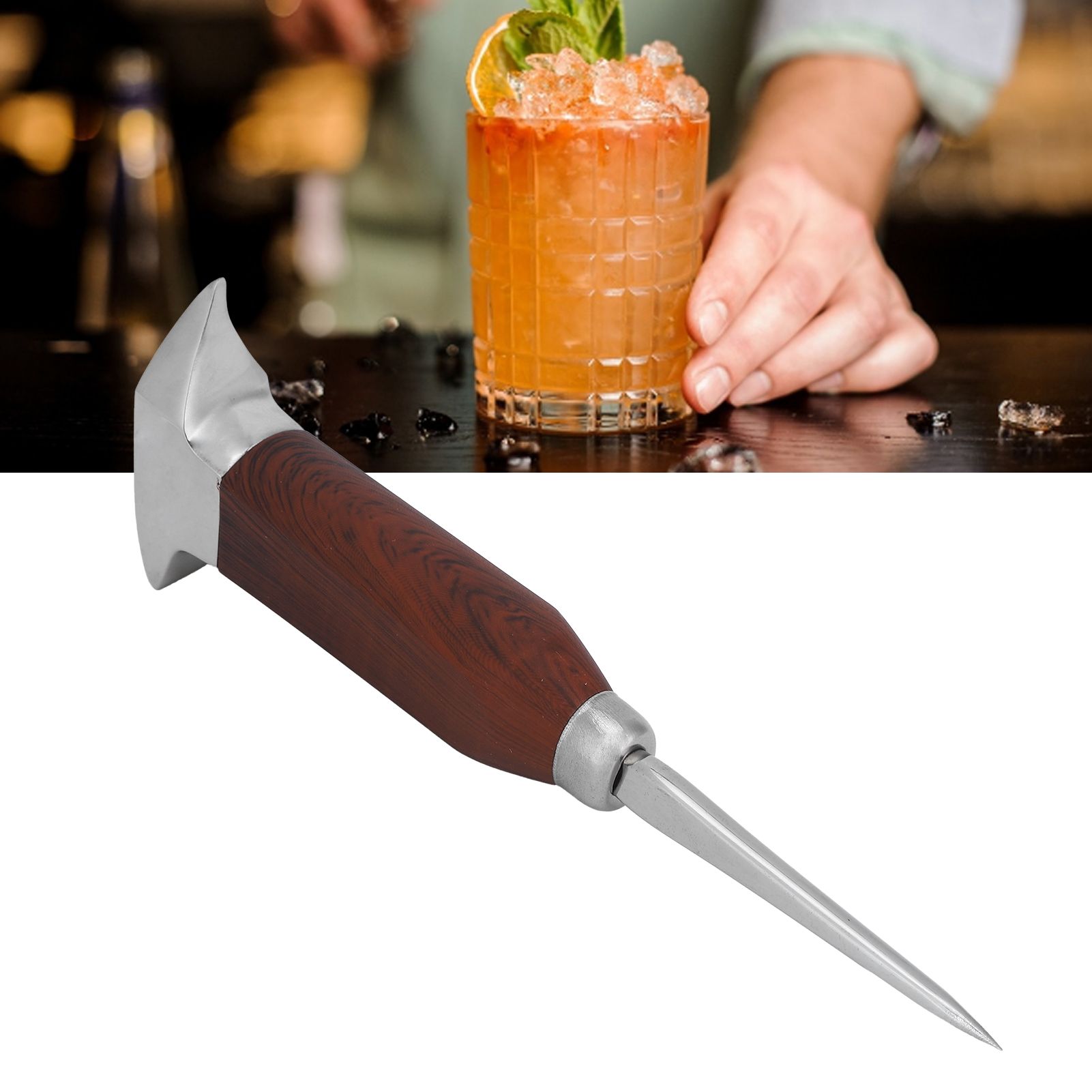 Ice Pick Stainless Steel Ice Pick with Wood Handle Bartender Tool for Bars view 10