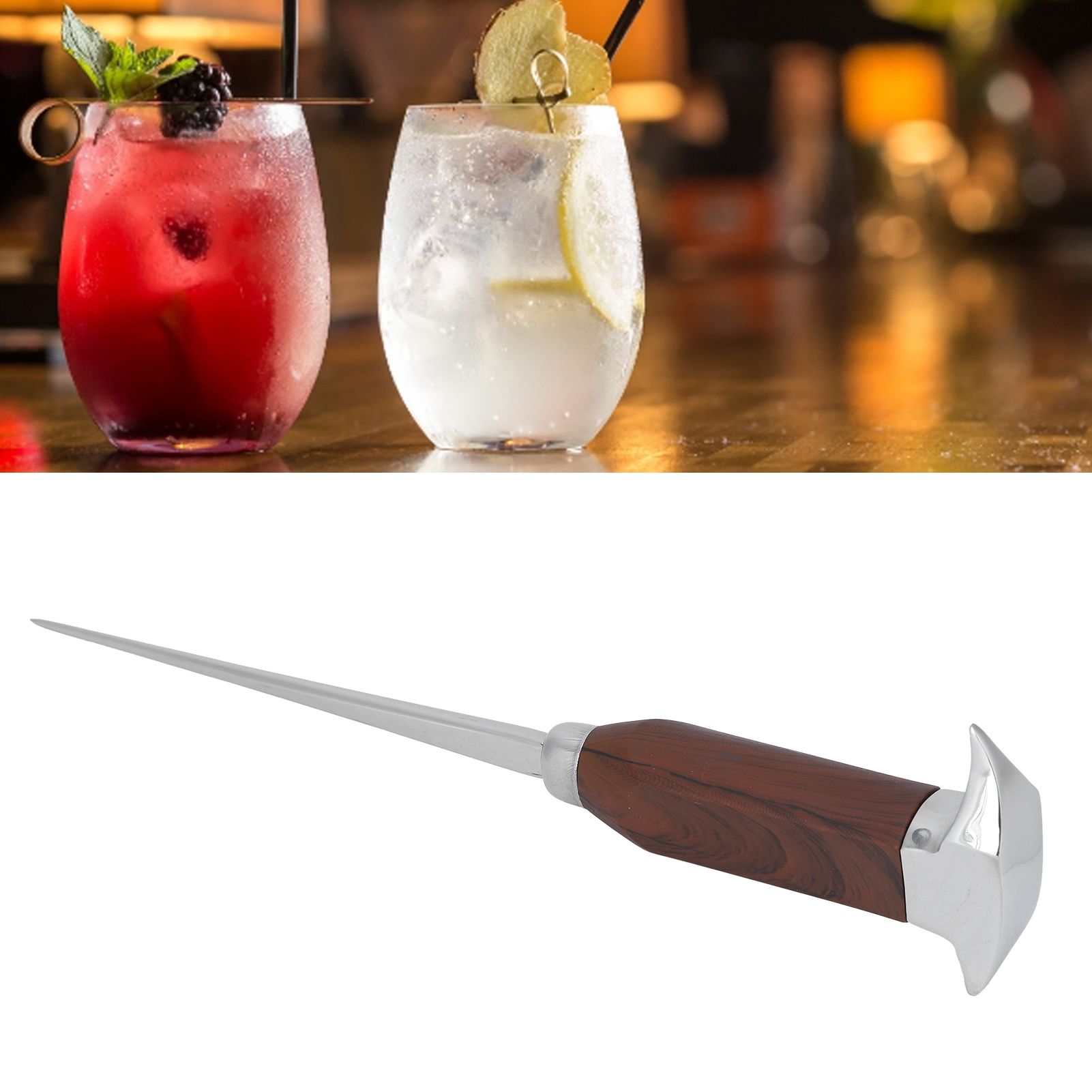 Ice Pick Stainless Steel Ice Pick with Wood Handle Bartender Tool for Bars view 9