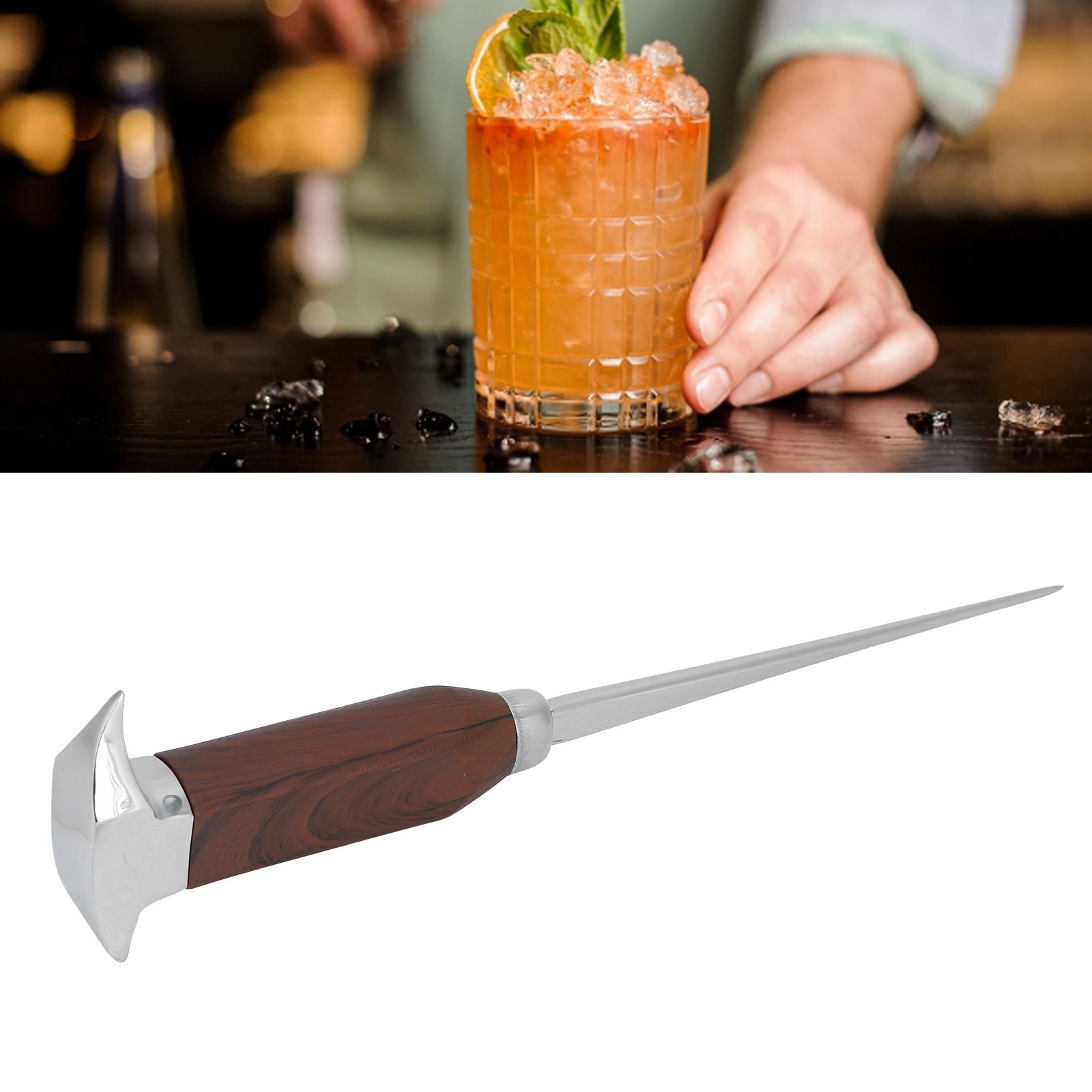 Ice Pick Stainless Steel Ice Pick with Wood Handle Bartender Tool for Bars view 10