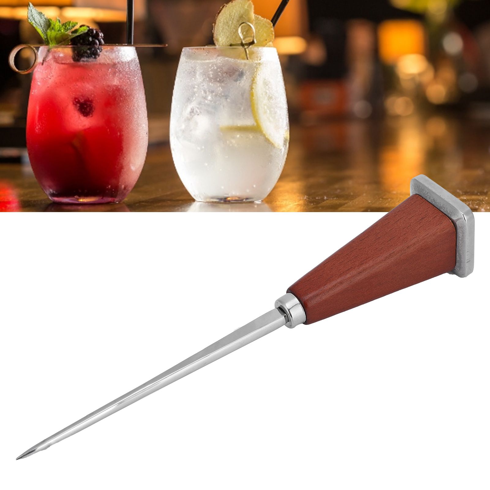 Ice Pick Stainless Steel Ice Pick with Wood Handle Bartender Tool for Bars view 9