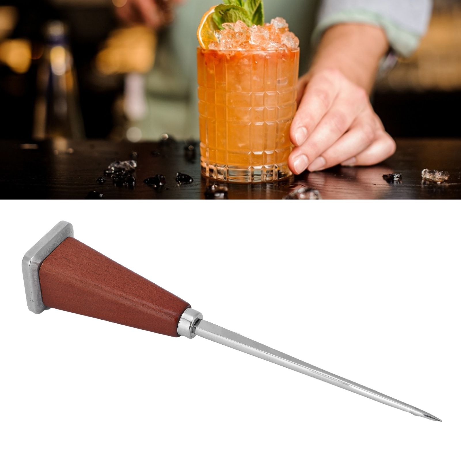 Ice Pick Stainless Steel Ice Pick with Wood Handle Bartender Tool for Bars view 10