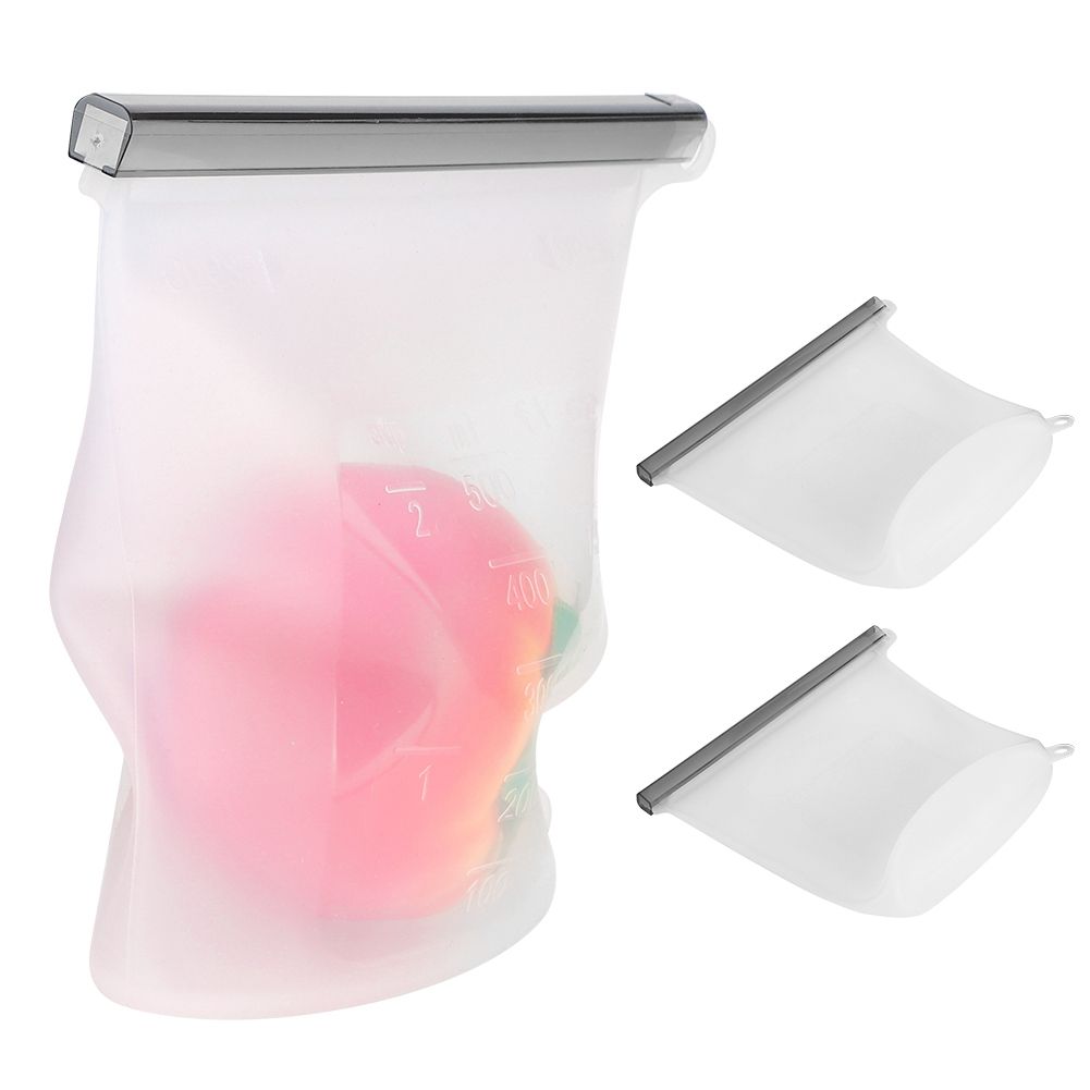 3Pcs 500ml Transparent Silicone SelfSealing Food Storage Bag Freshness Bags view 6