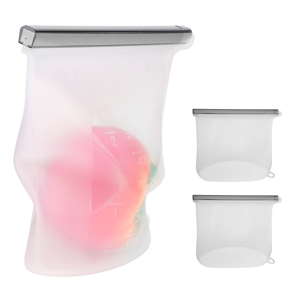 3Pcs 500ml Transparent Silicone SelfSealing Food Storage Bag Freshness Bags view 7