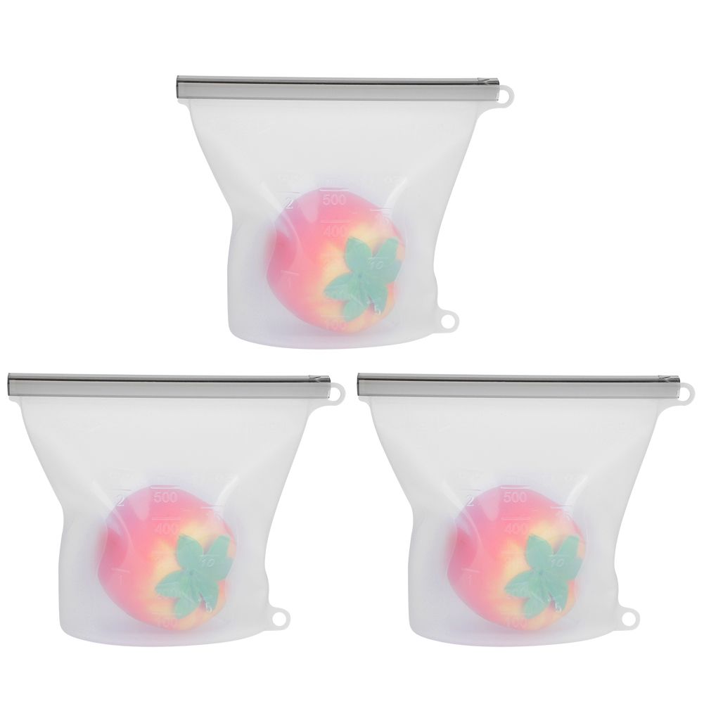 3Pcs 500ml Transparent Silicone SelfSealing Food Storage Bag Freshness Bags view 9