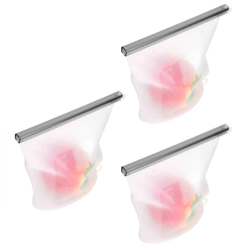 3Pcs 500ml Transparent Silicone SelfSealing Food Storage Bag Freshness Bags view 10