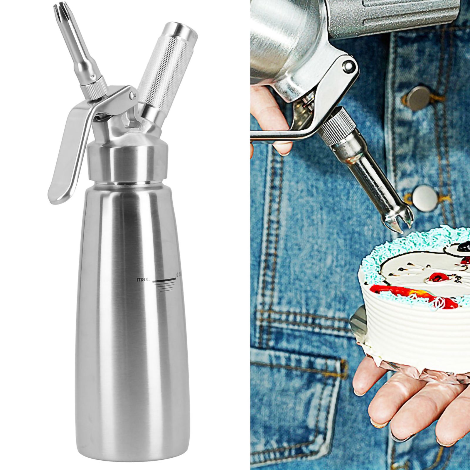 304 Stainless Steel Cream Foamer Whipper Dispenser Coffee Dessert Cake DIY view 10