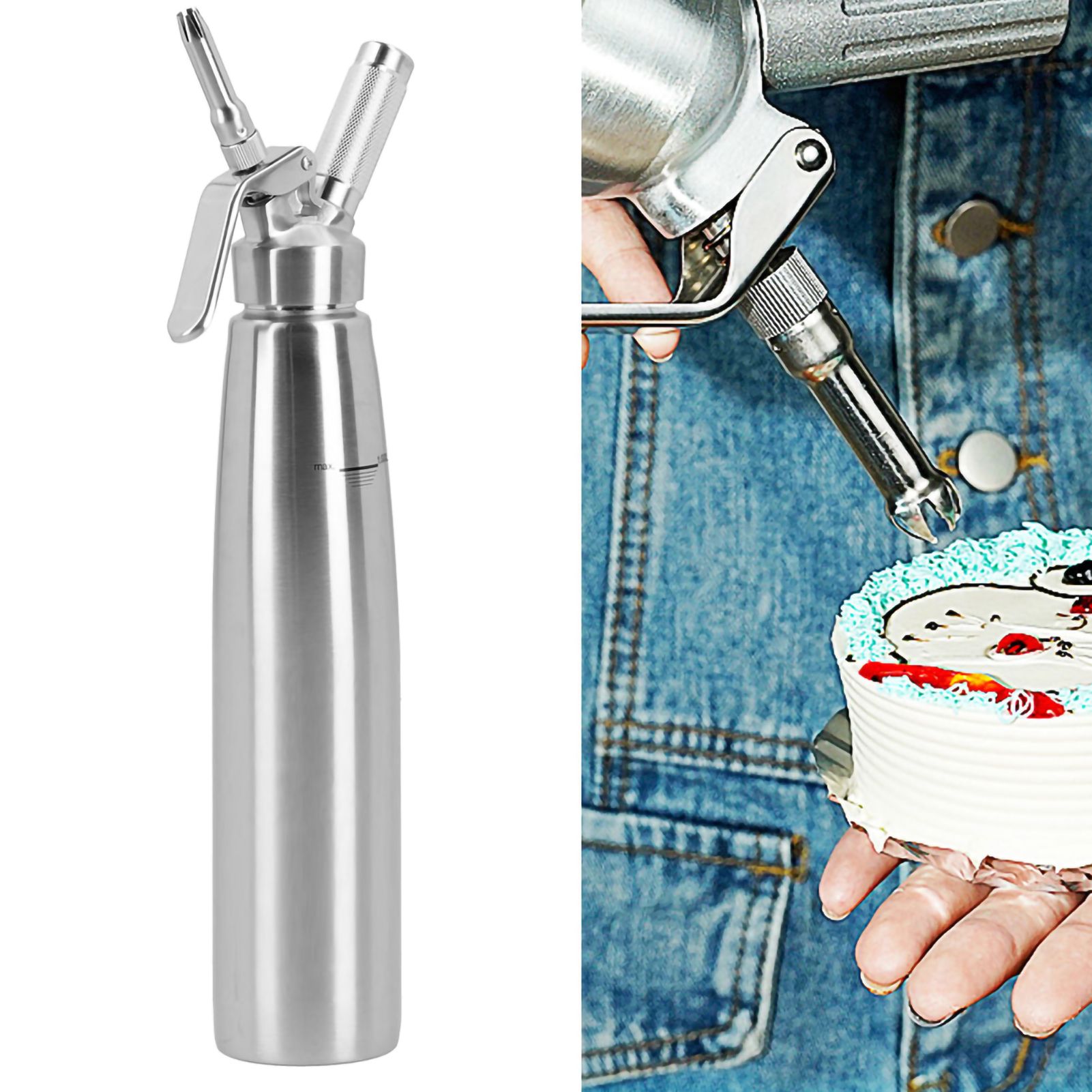 304 Stainless Steel Cream Foamer Whipper Dispenser Coffee Dessert Cake DIY view 9