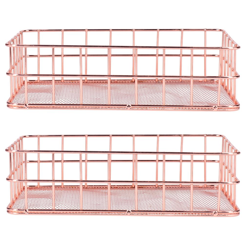 2PCS Nordic Simple Rose Gold Wrought Iron Storage Basket Desktop Organizer view 2