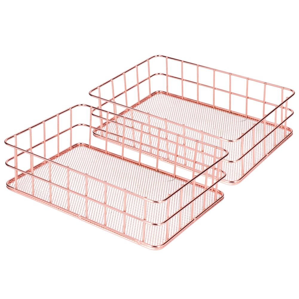 2PCS Nordic Simple Rose Gold Wrought Iron Storage Basket Desktop Organizer view 3