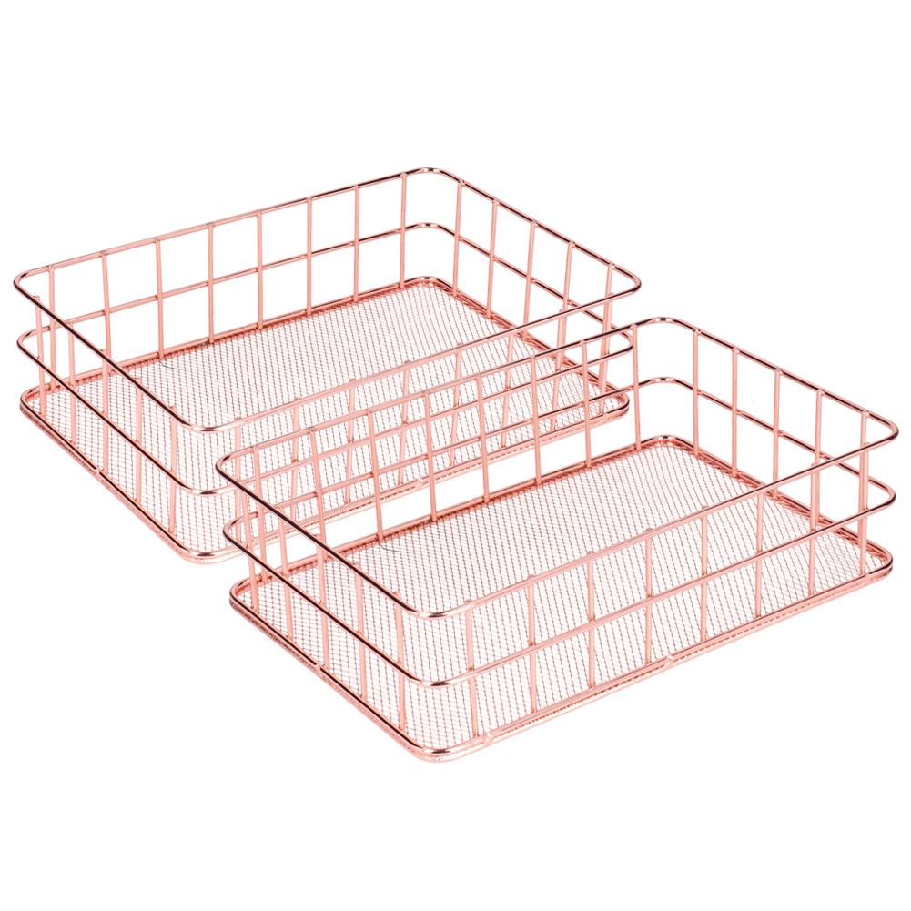 2PCS Nordic Simple Rose Gold Wrought Iron Storage Basket Desktop Organizer view 4