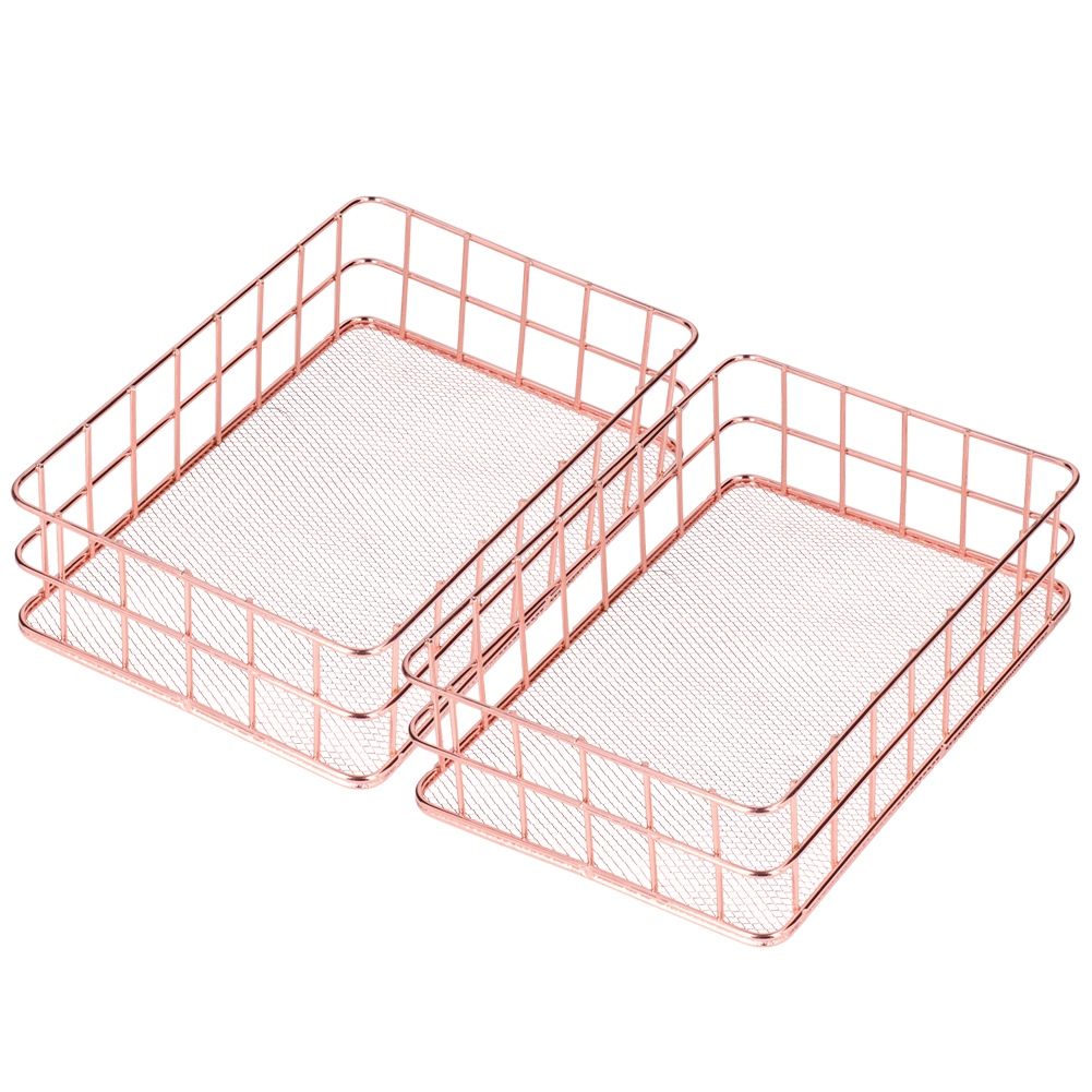 2PCS Nordic Simple Rose Gold Wrought Iron Storage Basket Desktop Organizer view 5