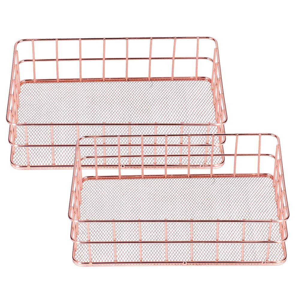 2PCS Nordic Simple Rose Gold Wrought Iron Storage Basket Desktop Organizer view 6