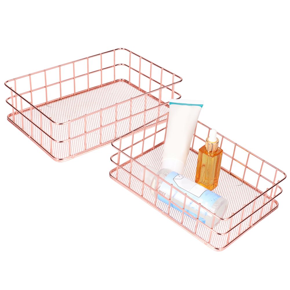 2PCS Nordic Simple Rose Gold Wrought Iron Storage Basket Desktop Organizer view 8