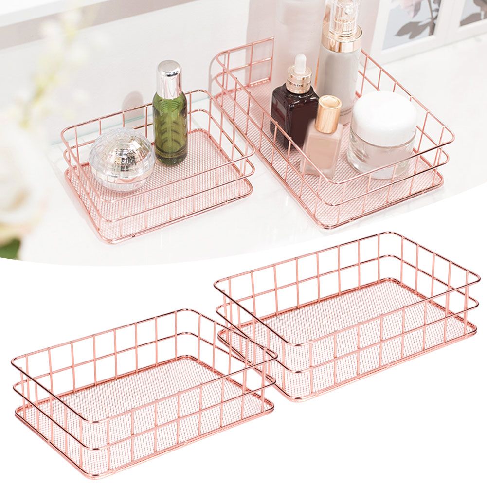 2PCS Nordic Simple Rose Gold Wrought Iron Storage Basket Desktop Organizer view 10