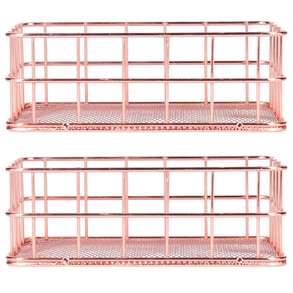 2PCS Nordic Simple Rose Gold Wrought Iron Storage Basket Desktop Organizer view 2