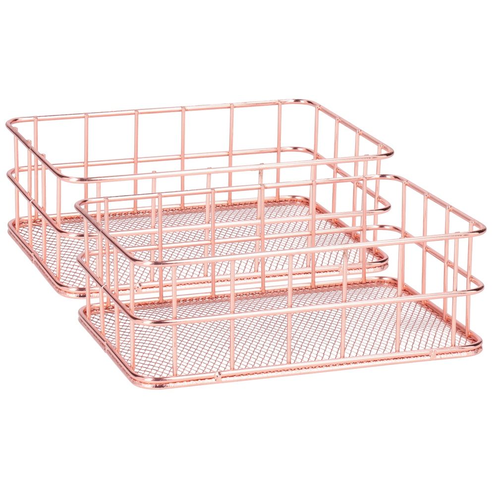 2PCS Nordic Simple Rose Gold Wrought Iron Storage Basket Desktop Organizer view 5