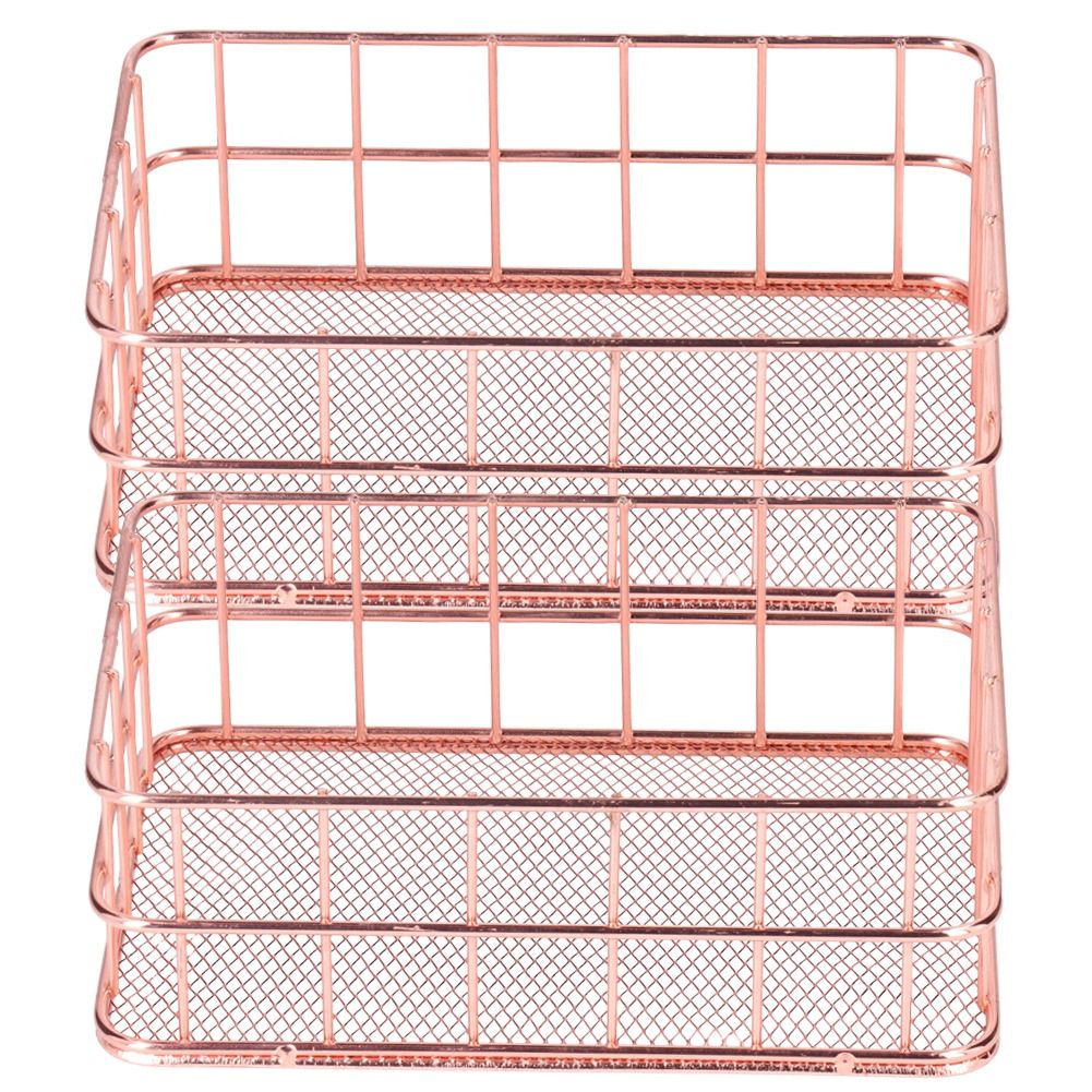 2PCS Nordic Simple Rose Gold Wrought Iron Storage Basket Desktop Organizer view 6