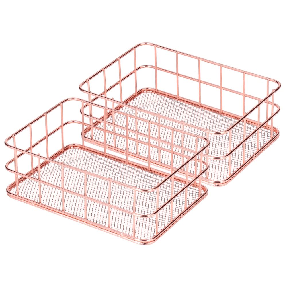 2PCS Nordic Simple Rose Gold Wrought Iron Storage Basket Desktop Organizer view 7