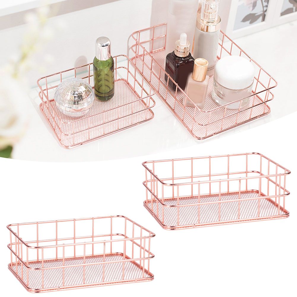 2PCS Nordic Simple Rose Gold Wrought Iron Storage Basket Desktop Organizer view 10