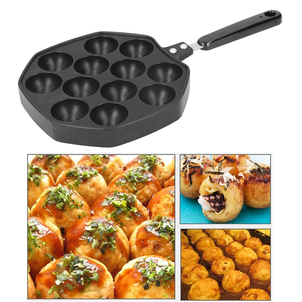 12 Cavities Aluminum Takoyaki Pan Maker Octopus Balls Egg Puffs Baking Pan view 9