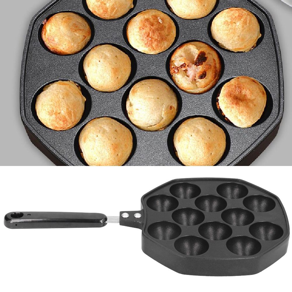 12 Cavities Aluminum Takoyaki Pan Maker Octopus Balls Egg Puffs Baking Pan view 10