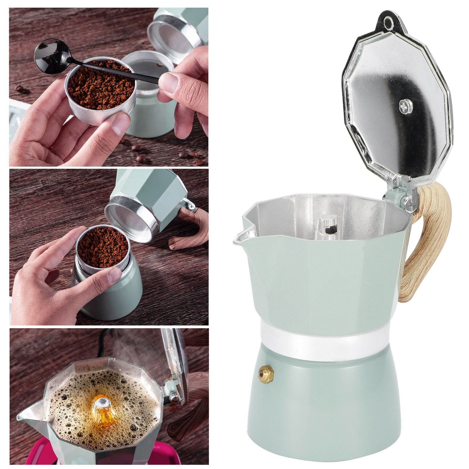 Stovetop Coffee Maker Aluminium Octagonal Coffee Pot Kettle Moka Pot for Home view 10