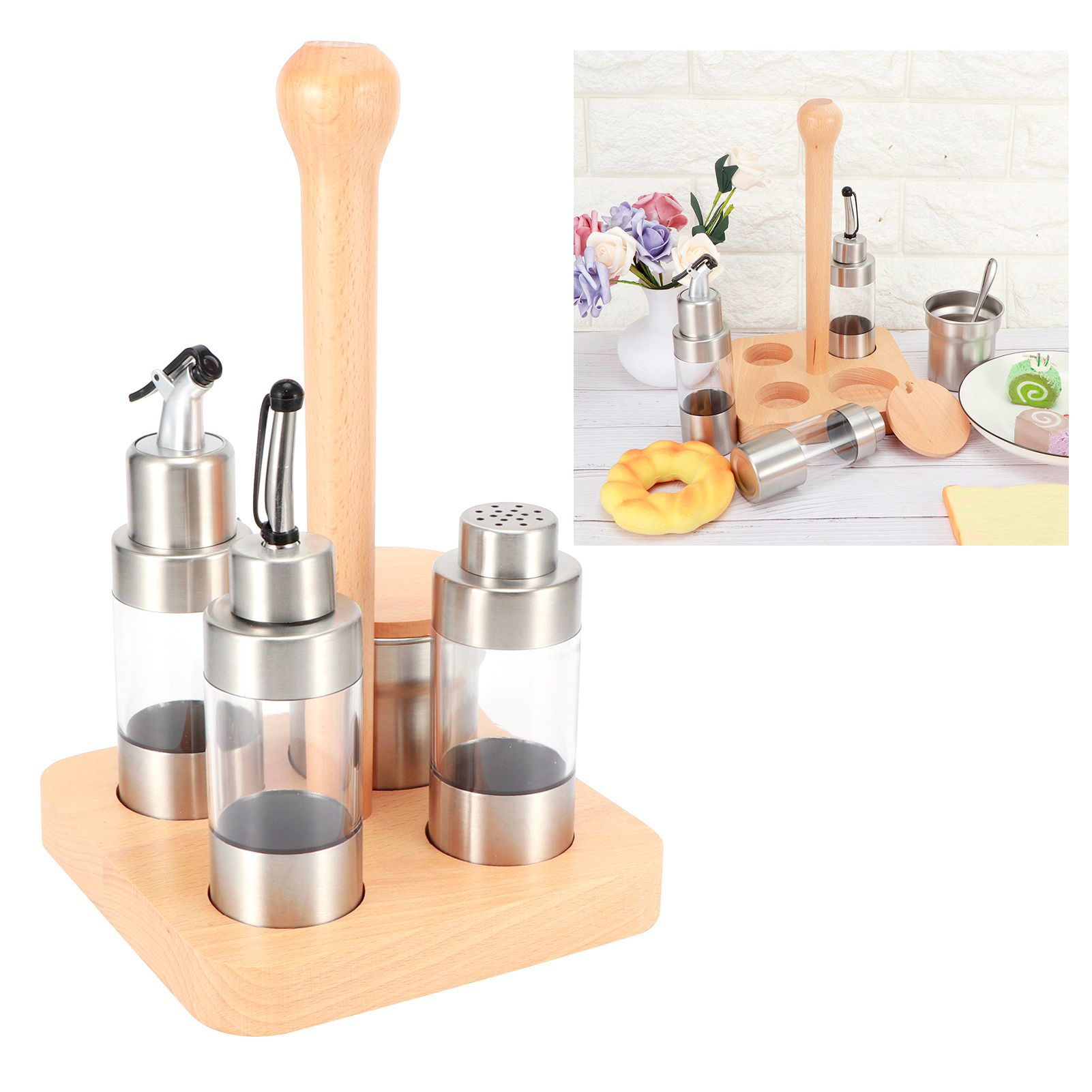 Cruet Condiment Spice Pepper Jar Box Seasoning Storage Container Pot Rack Set view 9