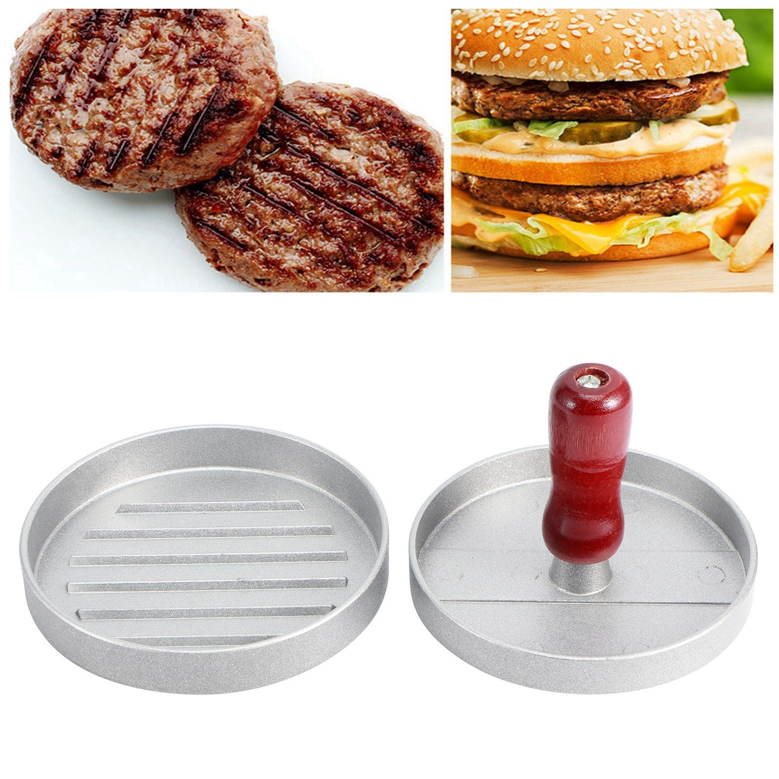 Aluminum Alloy Non-Stick Hamburger Press Meat Patty Maker Mold with Wood view 9