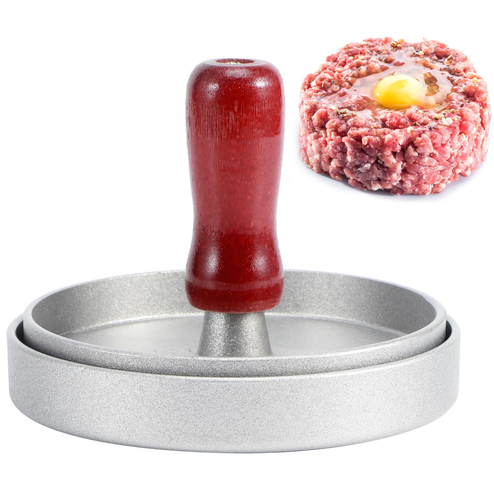 Aluminum Alloy Non-Stick Hamburger Press Meat Patty Maker Mold with Wood view 10