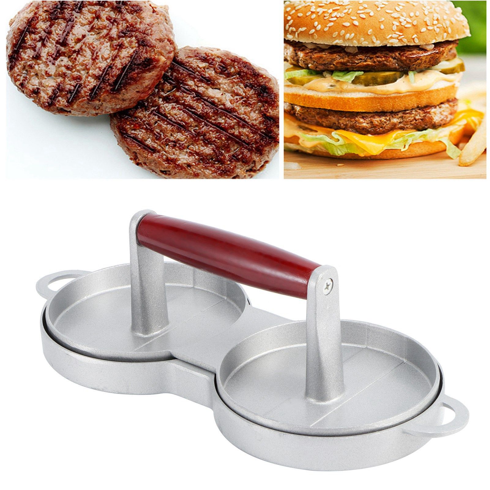 2 Grids Round Shape DIY Kitchen Non-Stick Hamburger Press Patty Maker Mold view 9