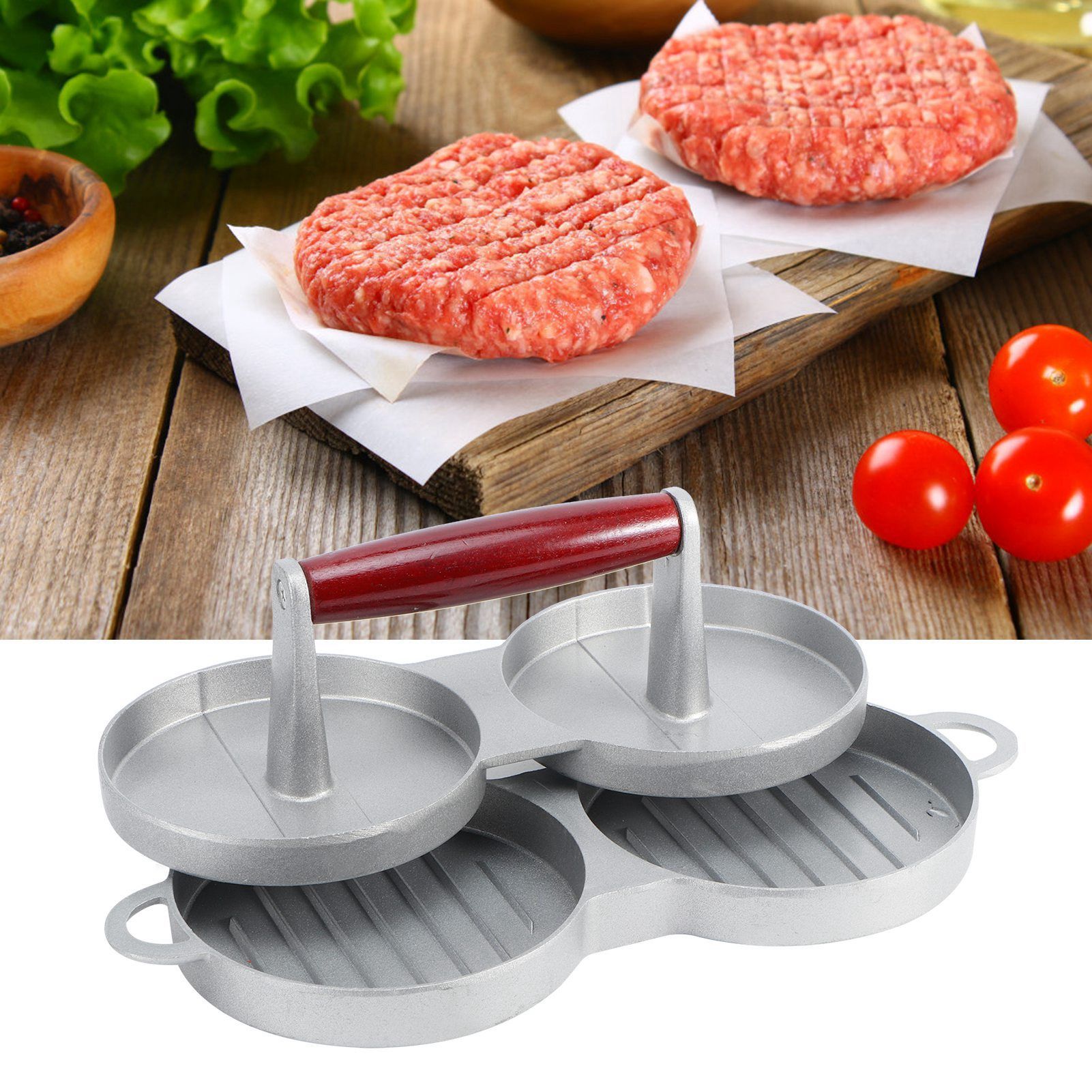 2 Grids Round Shape DIY Kitchen Non-Stick Hamburger Press Patty Maker Mold view 10