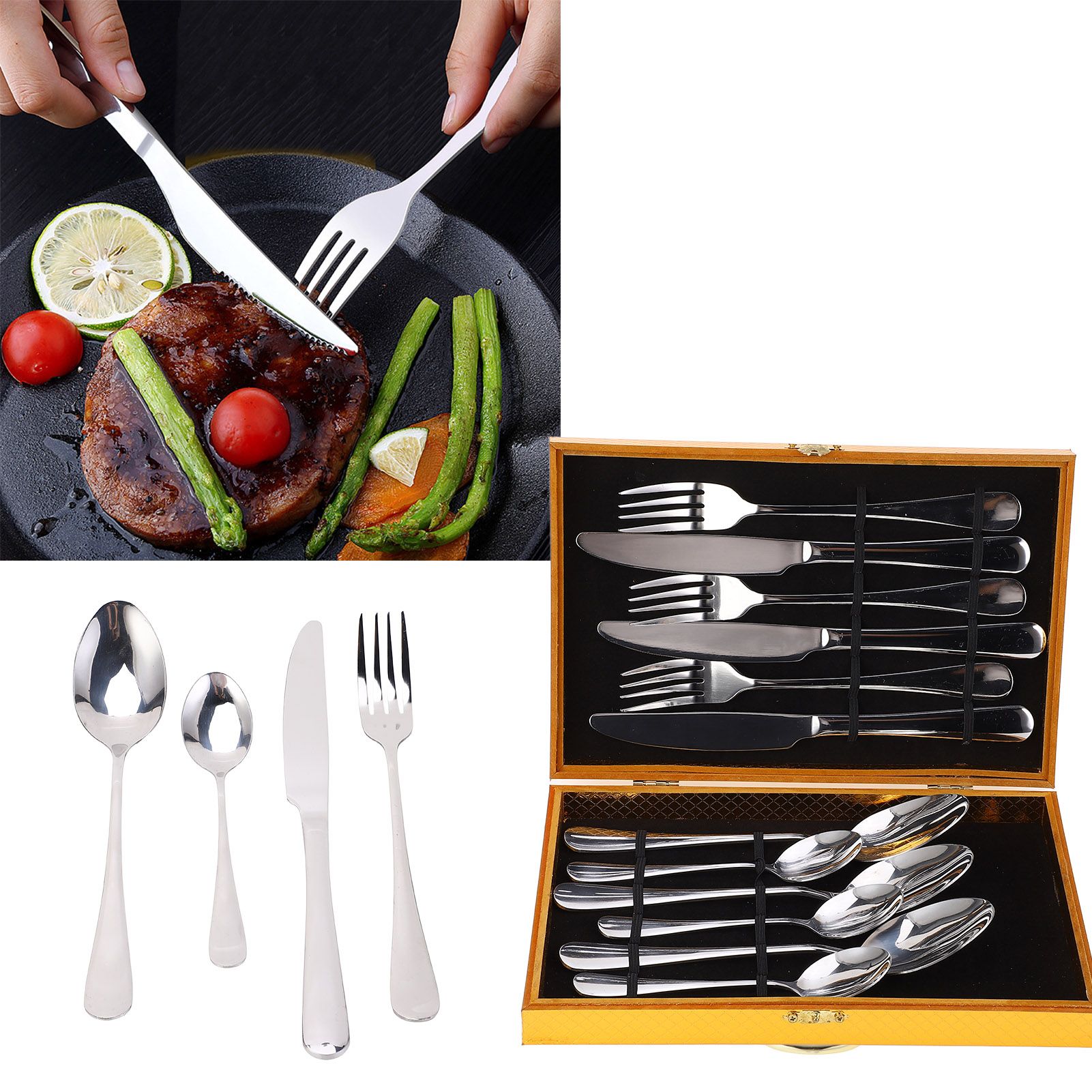 304 Stainless Steel Knives Forks Spoons Kit Cutlery Set for Home Kitchen Hotel view 9