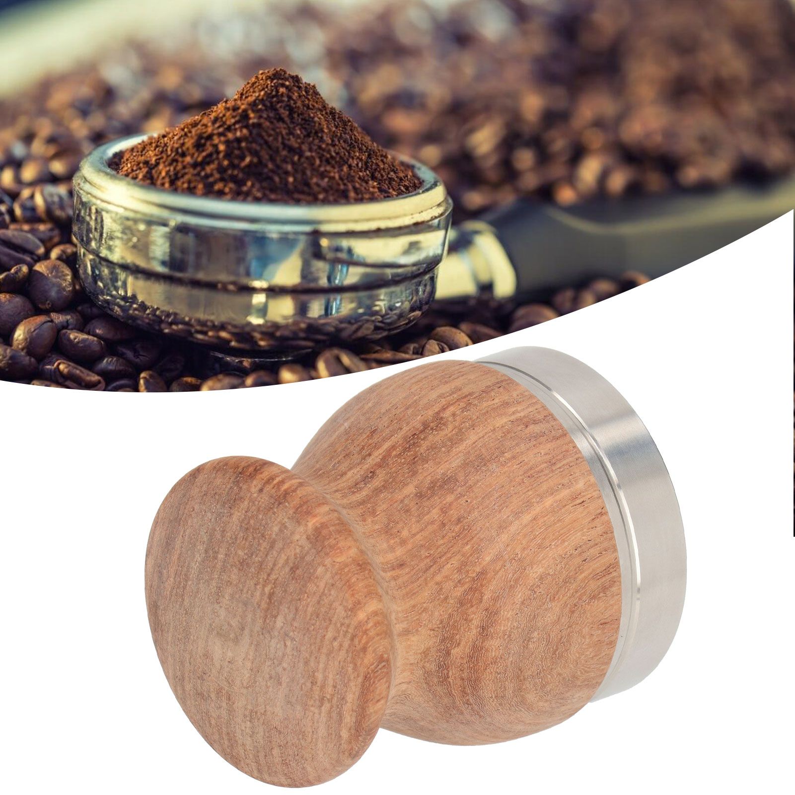 Stainless Steel Flat Coffee Tamper Powder Press Hammer Wooden Handle Coffee view 10