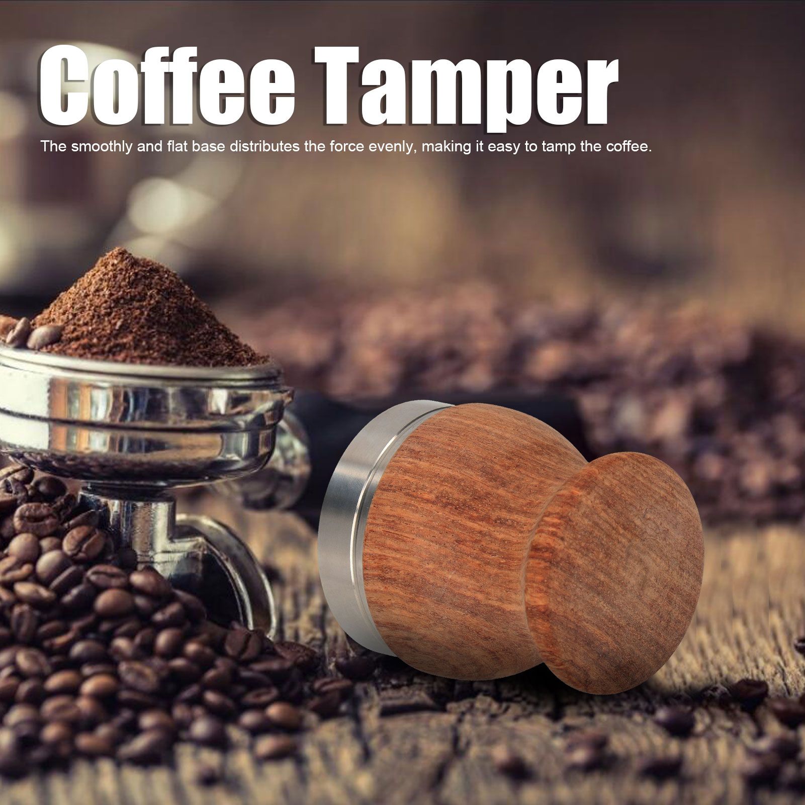 Stainless Steel Flat Coffee Tamper Powder Press Hammer Wooden Handle Coffee view 12