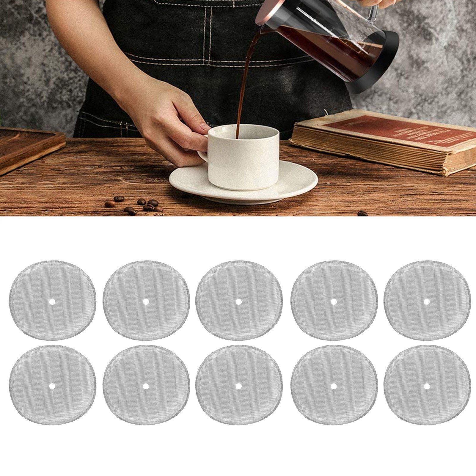 10Pcs Reusable 304 Stainless Steel Filter Mesh for 1000mm Coffee Press Pot view 9