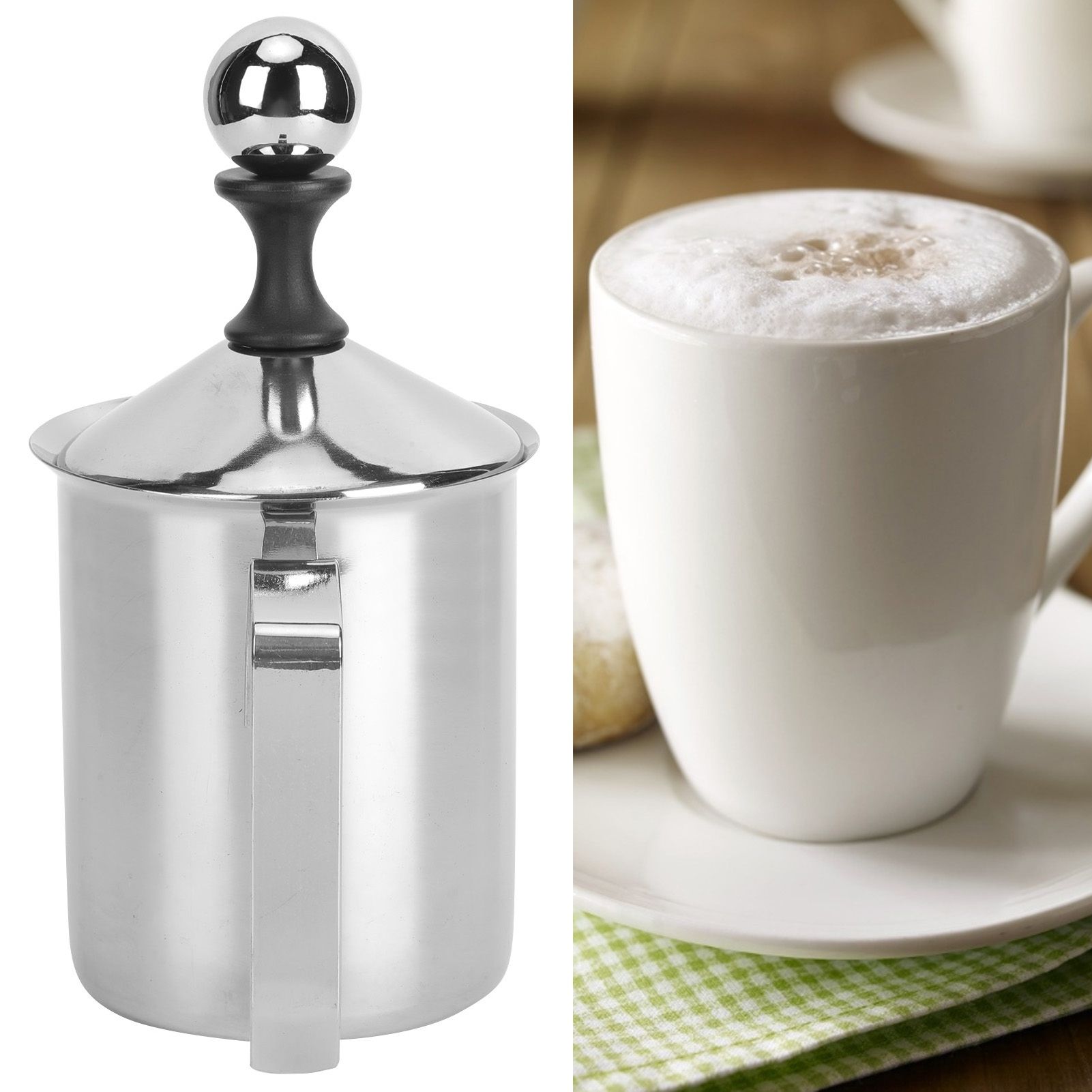 400CC 304 Stainless Steel Manual Milk Frother Foamer Mixer Stirrer for Coffee view 9