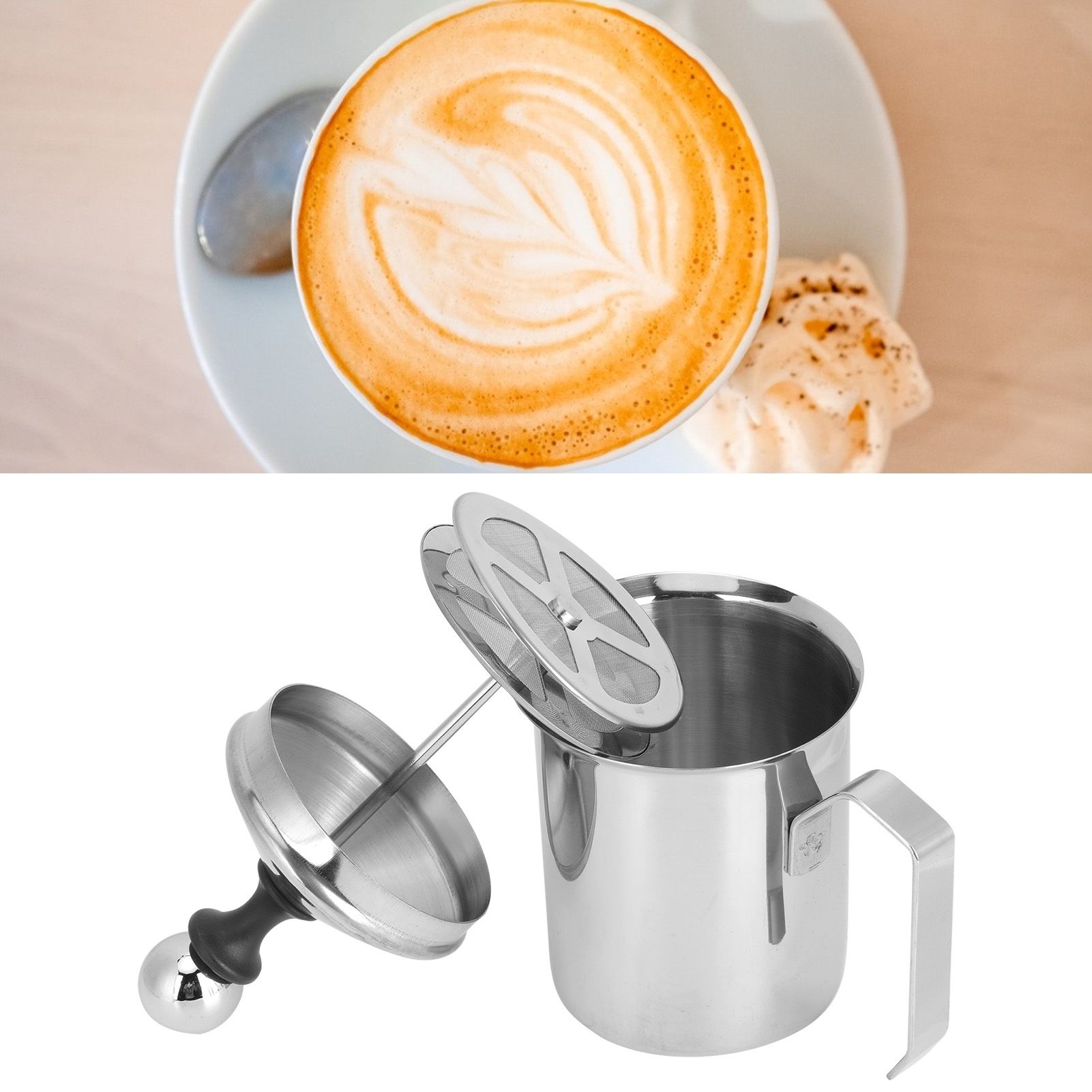 400CC 304 Stainless Steel Manual Milk Frother Foamer Mixer Stirrer for Coffee view 10