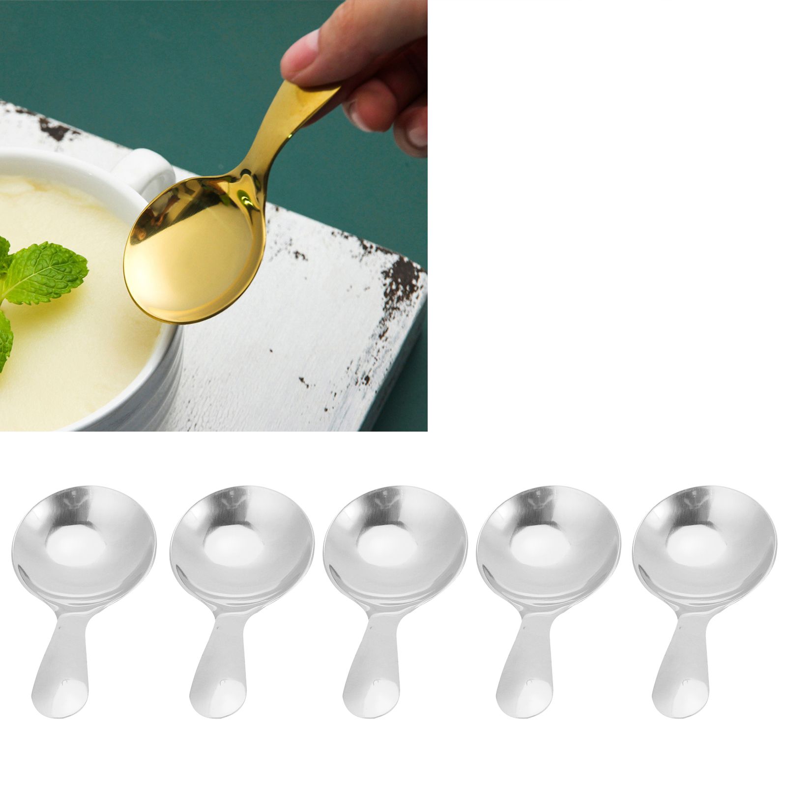 5Pcs 304 Stainless Steel Ice Cream Scoop Tea Dessert Spoon Cream Kitchen view 9