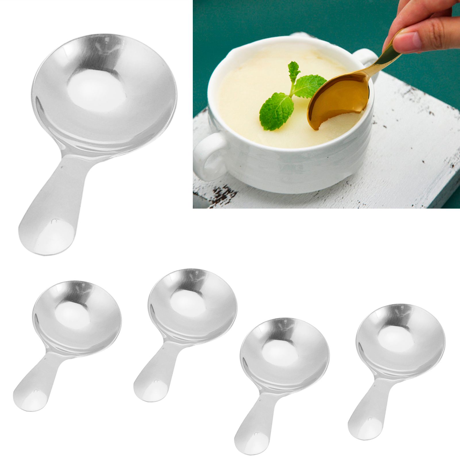 5Pcs 304 Stainless Steel Ice Cream Scoop Tea Dessert Spoon Cream Kitchen view 10