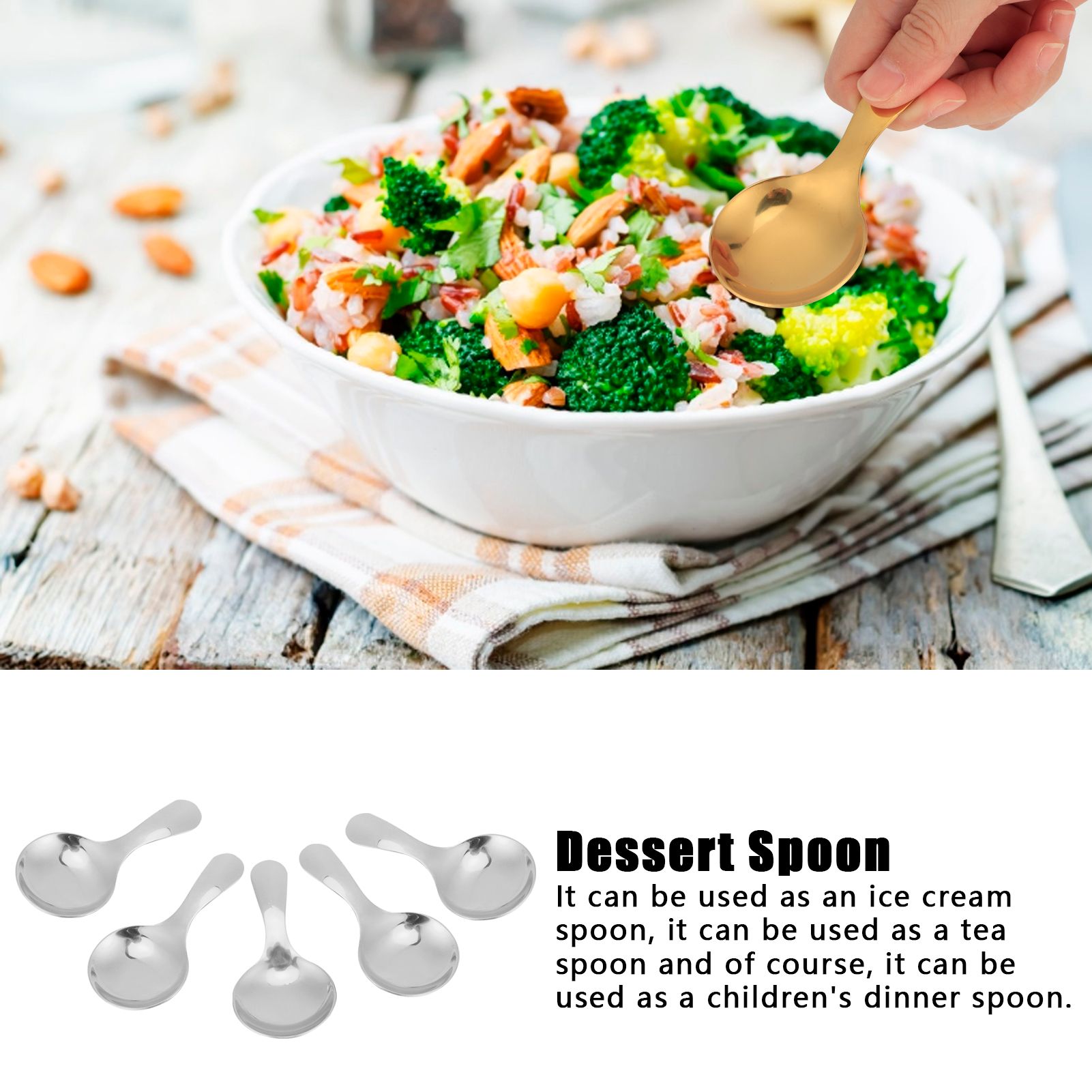 5Pcs 304 Stainless Steel Ice Cream Scoop Tea Dessert Spoon Cream Kitchen view 12