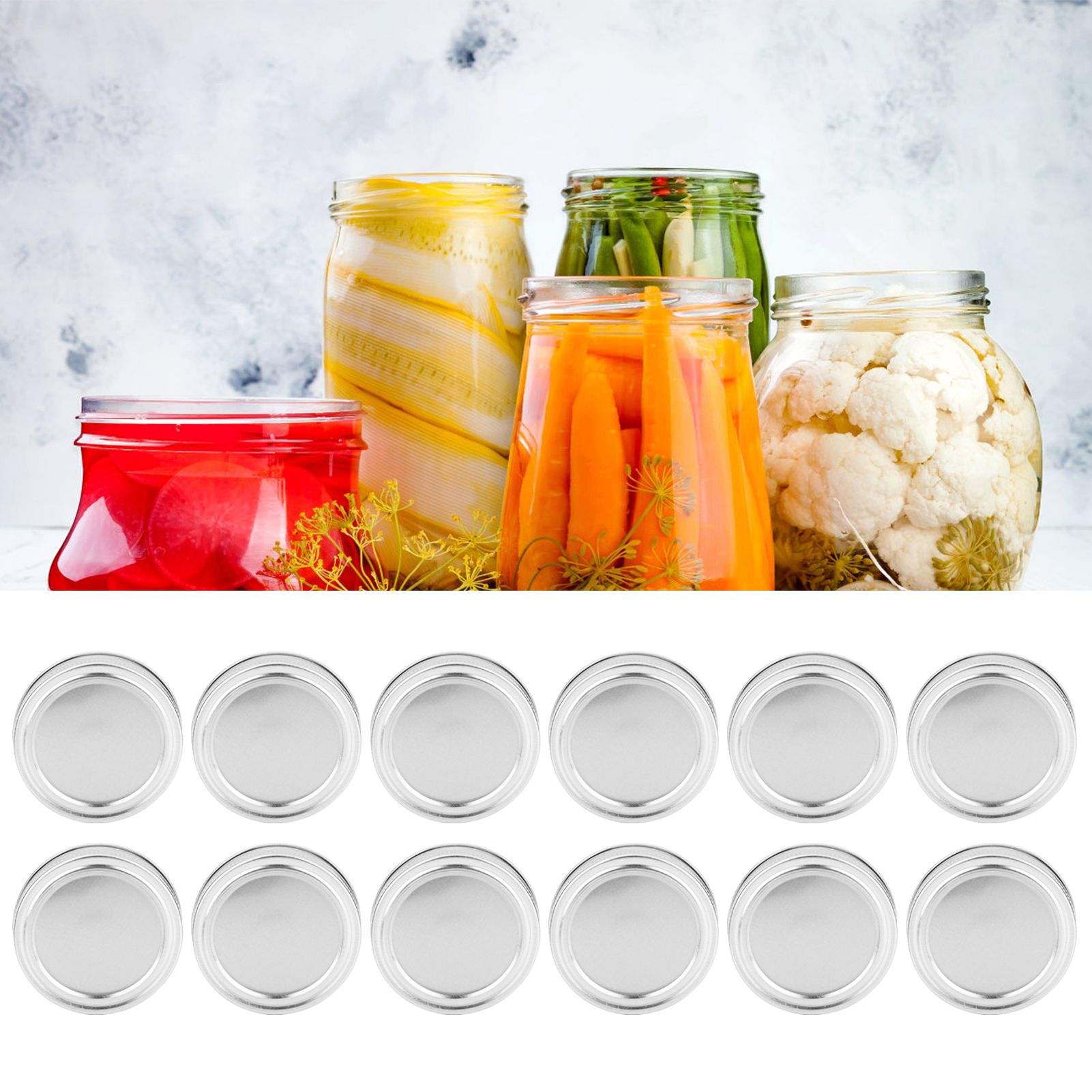 12pcs 70mm Round Regular Mouth SplitType Jar Lid Container Sealing Cover for view 10