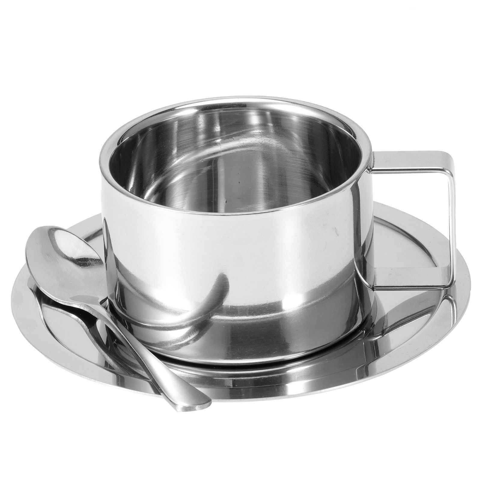 3Pcs/Set 304 Stainless Steel Coffee Cup Double Wall Coffee Mug Spoon Saucer