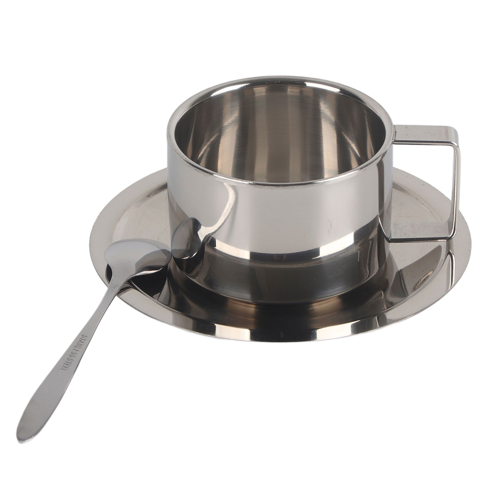 3Pcs/Set 304 Stainless Steel Coffee Cup Double Wall Coffee Mug Spoon Saucer view 2