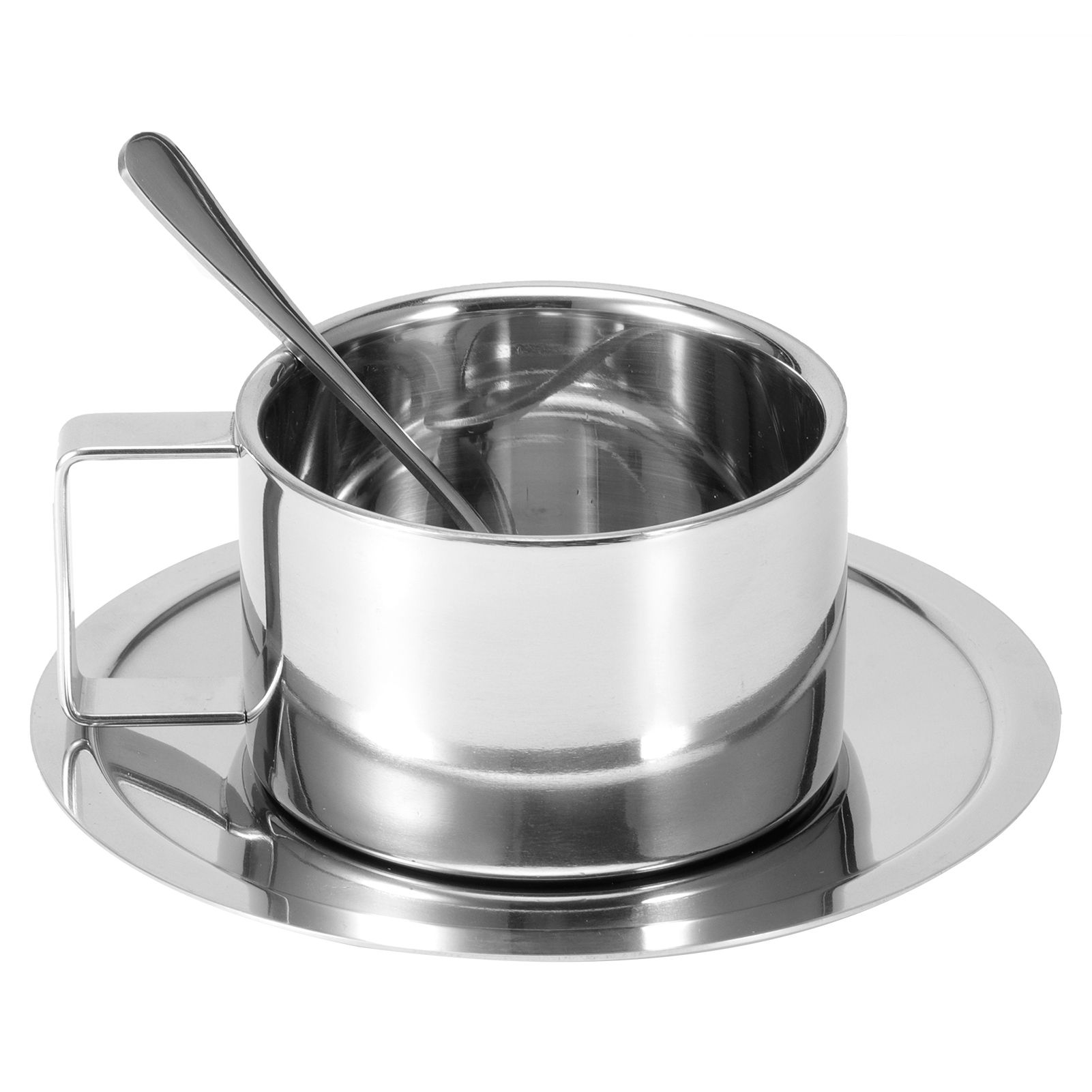 3Pcs/Set 304 Stainless Steel Coffee Cup Double Wall Coffee Mug Spoon Saucer view 3