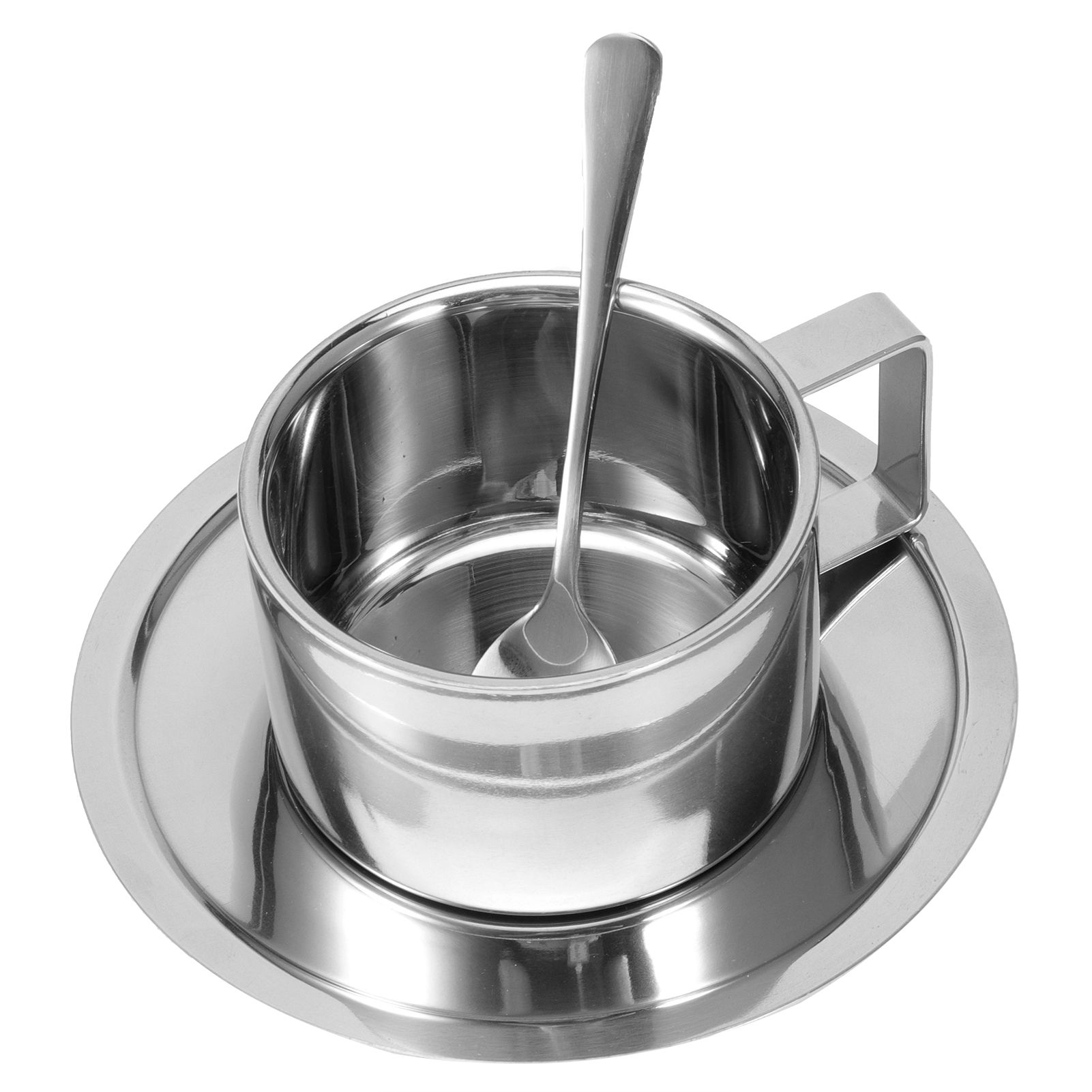 3Pcs/Set 304 Stainless Steel Coffee Cup Double Wall Coffee Mug Spoon Saucer view 5