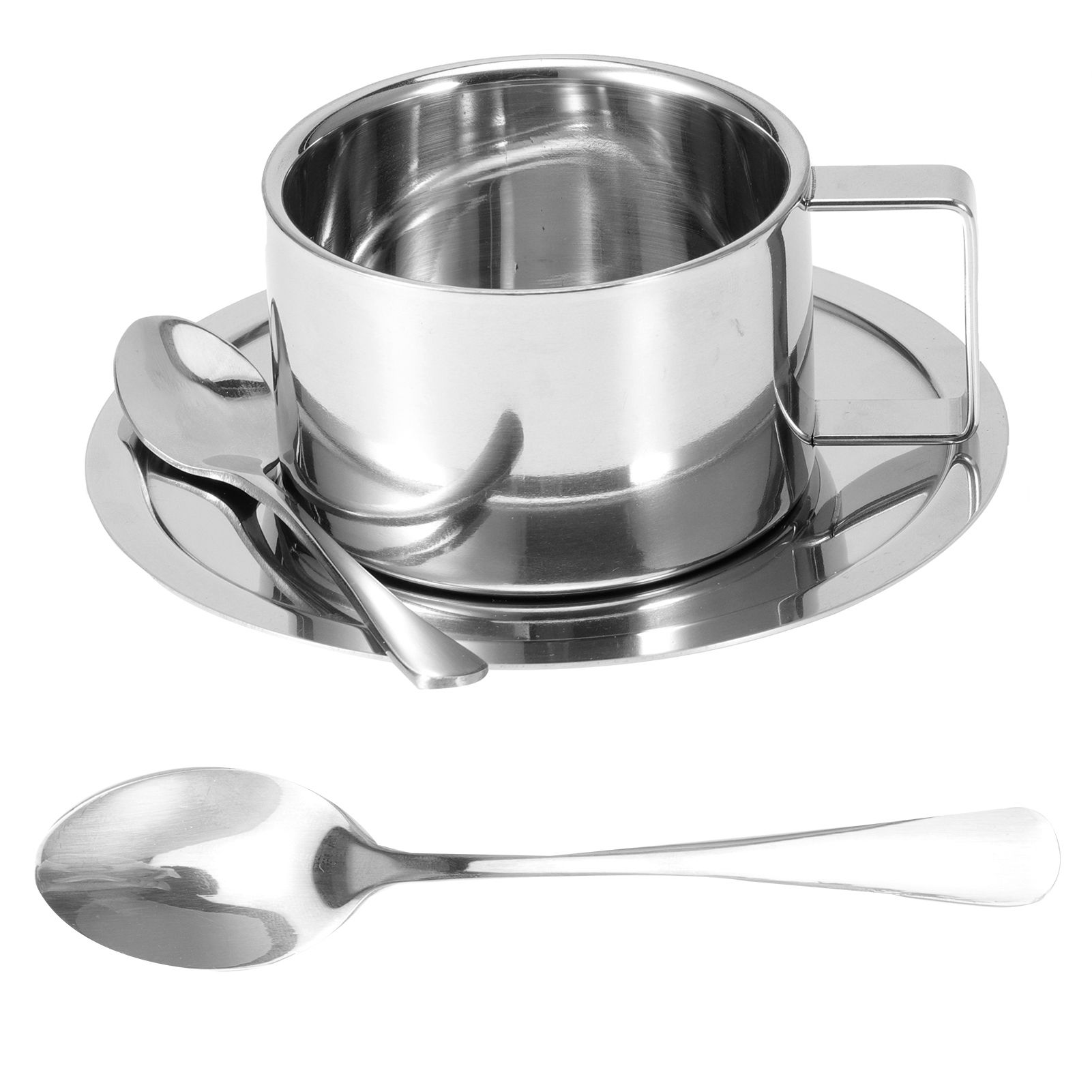 3Pcs/Set 304 Stainless Steel Coffee Cup Double Wall Coffee Mug Spoon Saucer view 6