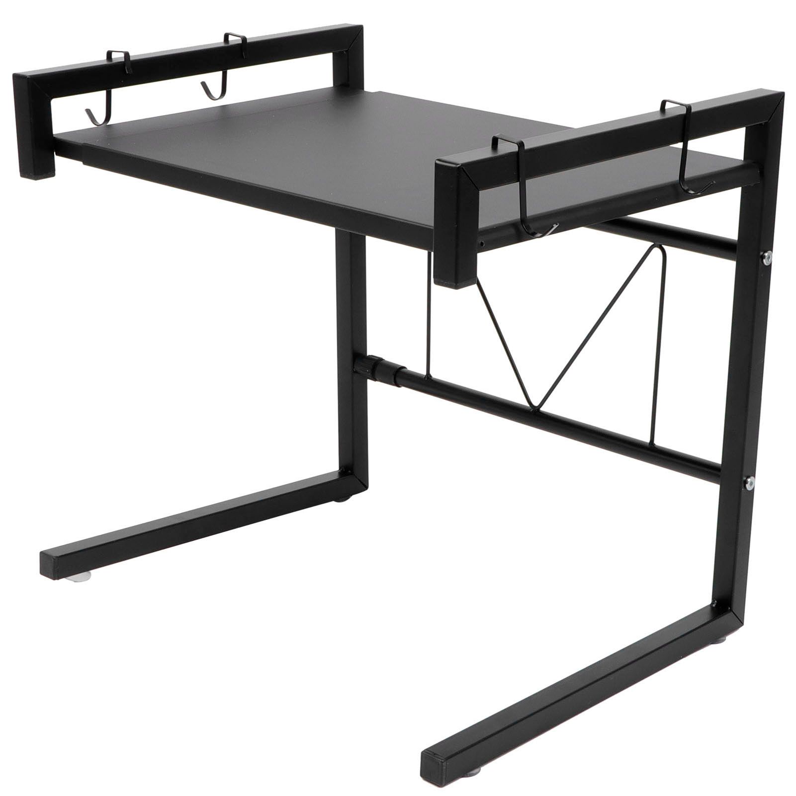 Black Telescopic Microwave Oven Rack Kitchen Storage Shelf Multifunctional view 5