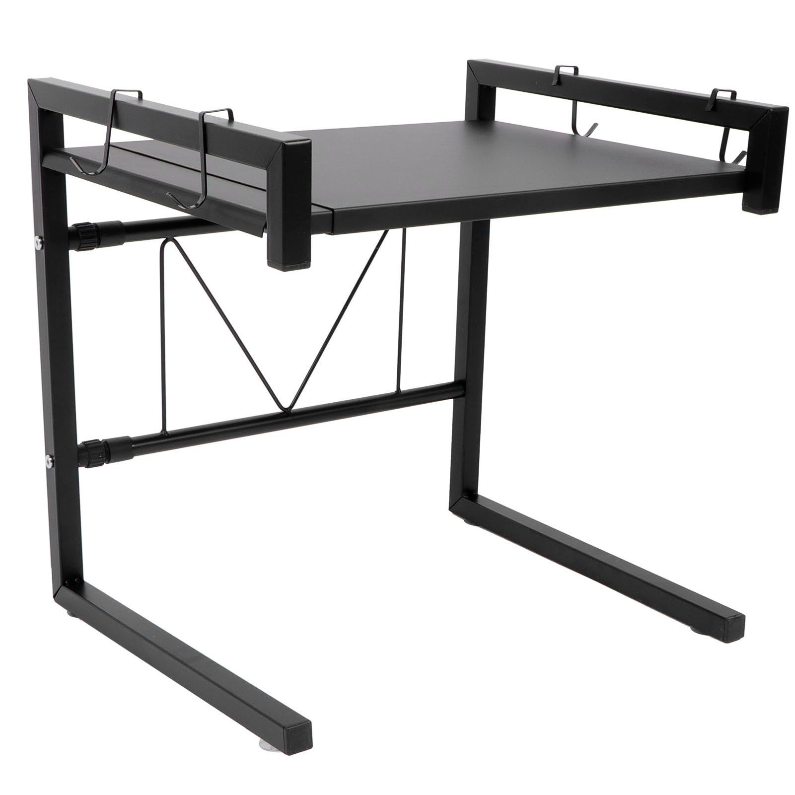 Black Telescopic Microwave Oven Rack Kitchen Storage Shelf Multifunctional view 7