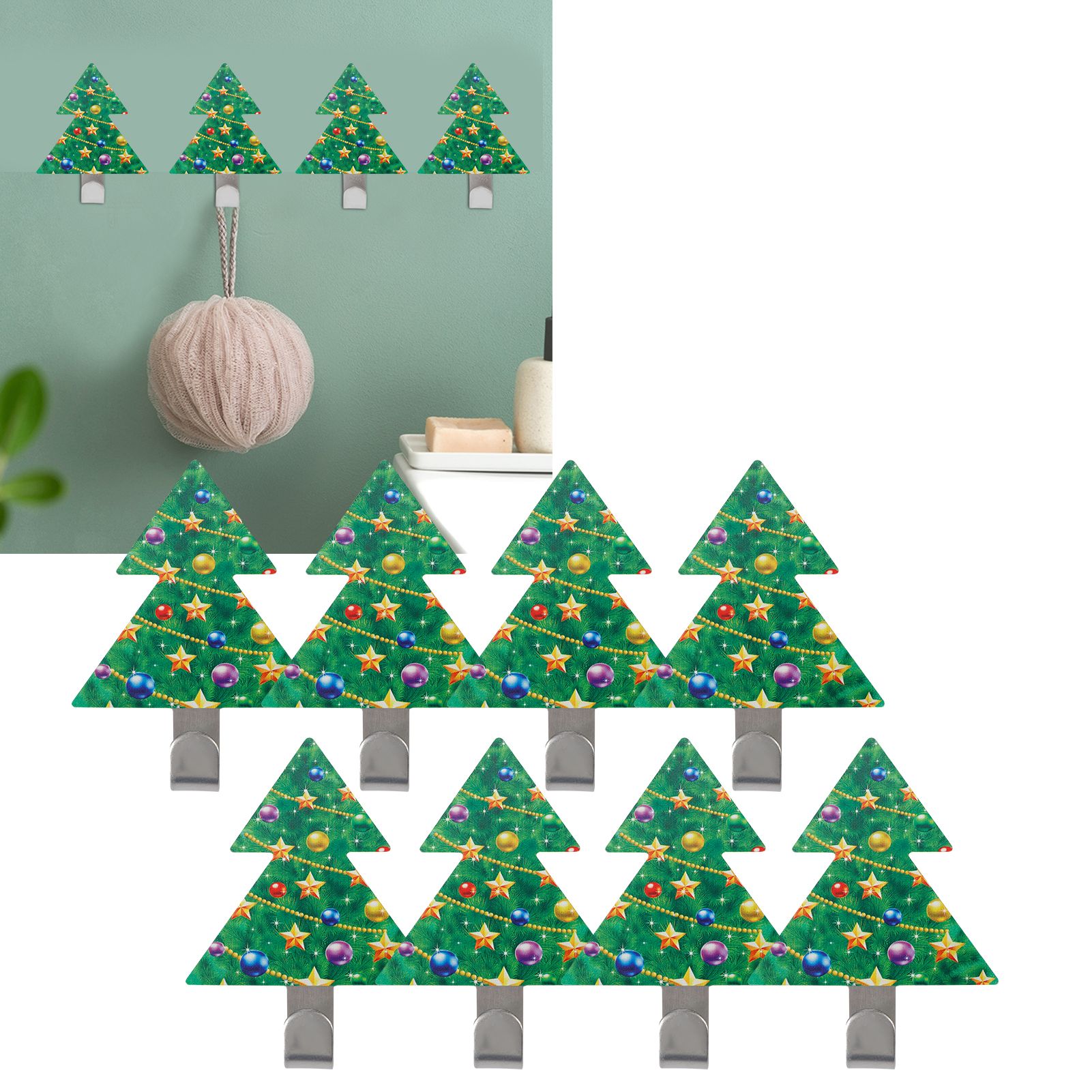 8Pcs Christmas Tree Sticking Hook Stainless Steel PunchFree Hook Kitchen view 9
