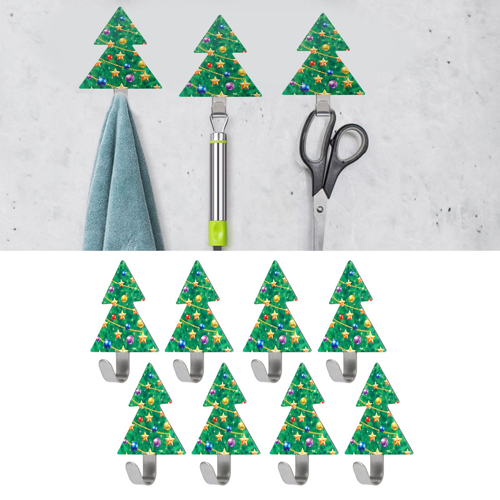 8Pcs Christmas Tree Sticking Hook Stainless Steel PunchFree Hook Kitchen view 10